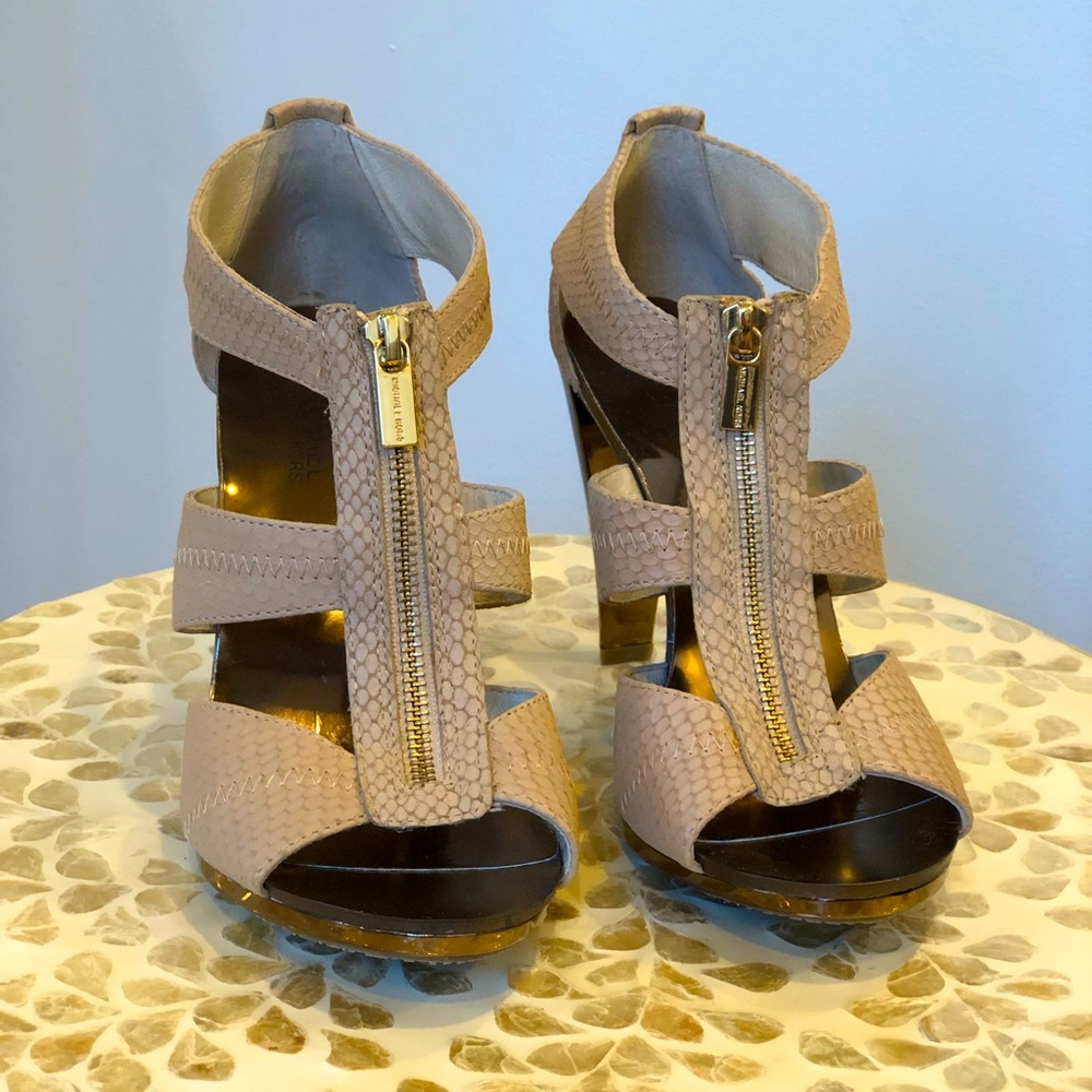 Michael Kors Bronze Metallic & Taupe Faux Snake Skin Pumps - Zipper Front - 8.5 - Picture 8 of 14